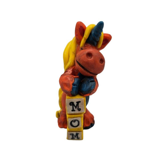 Custom OOAK Clay Unicorn Figurine Signed Whimsical MOM Nursery Blocks Baby - Picture 1 of 6